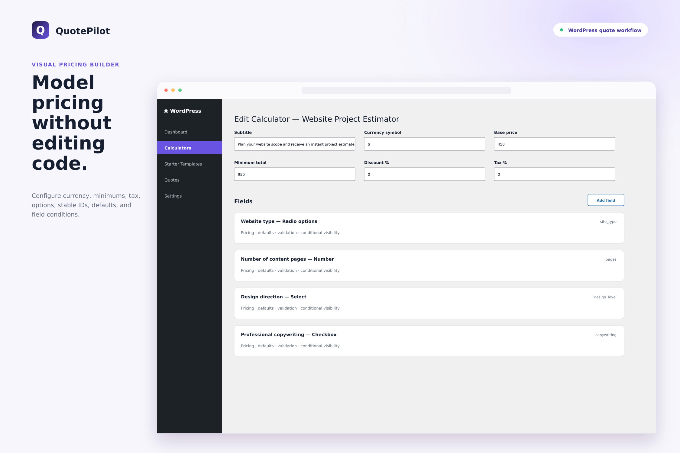 Visual pricing builder